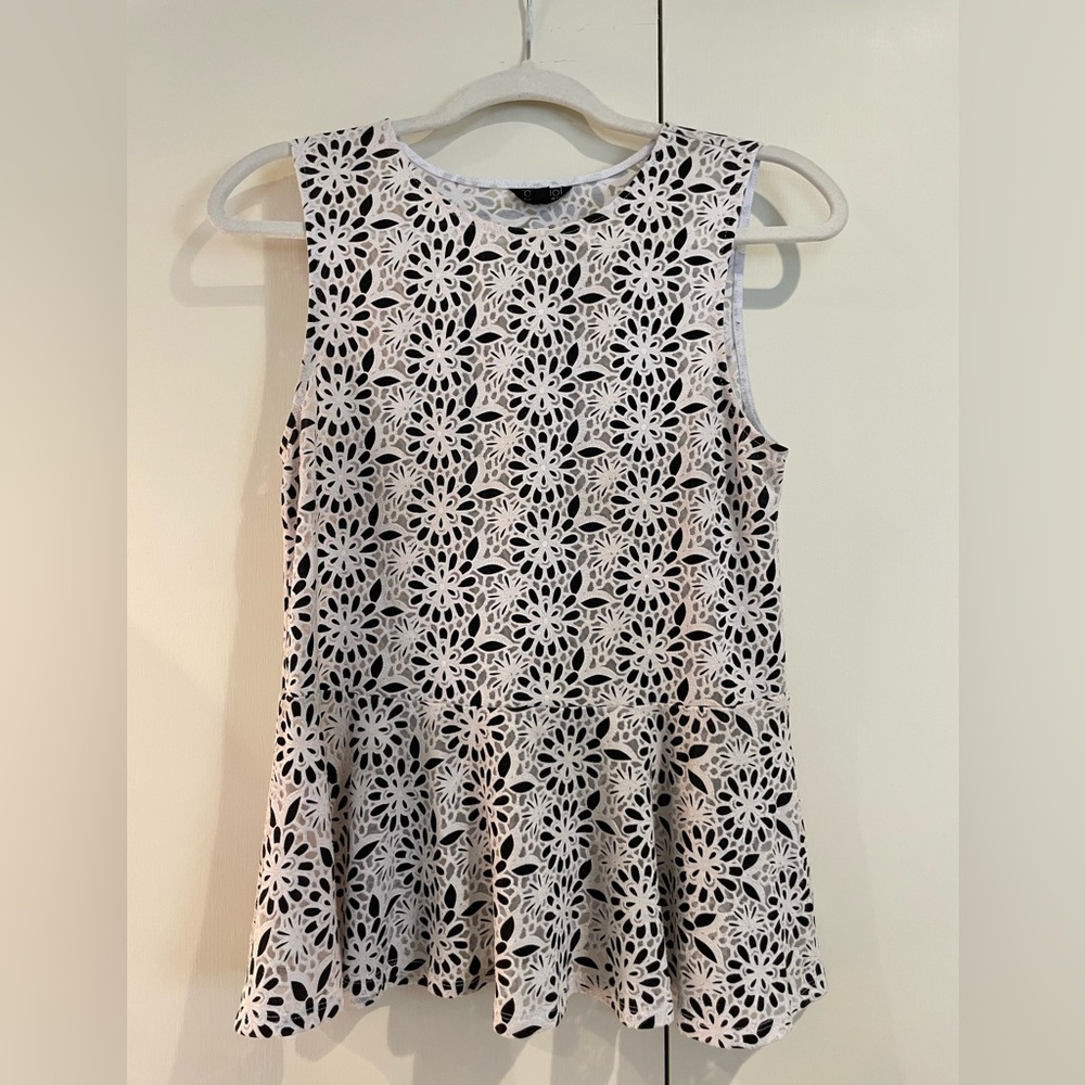 Topshop black and white floral peplum blouse.